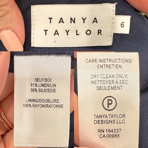 Tanya Taylor Blaire Printed Linen-Silk Midi Faux-Wrap Dress Maritime Blue Multi - Picture 4 of 16